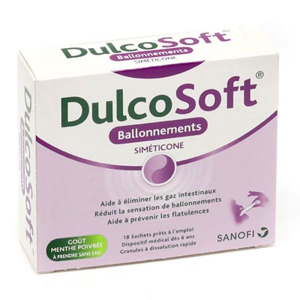 Sanofi DulcoSoft - Ballonnements - Goût Menthe Poivrée - 18 Sachets