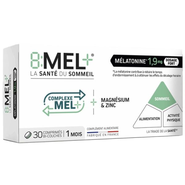 8MEL+ Mélatonine 1.9mg - 30 comprimés - Mélatonine dosage renforcé pour un sommeil paisible