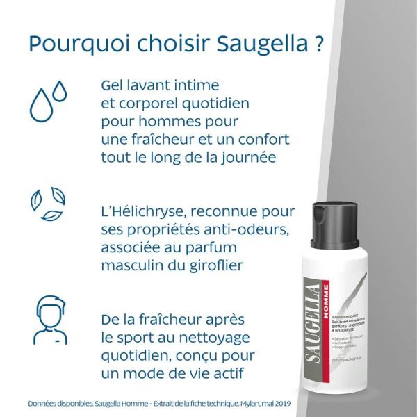 Saugella Homme Soin Lavant Intime & Corps - Pour le Corps et la Zone Intime - 200 ml