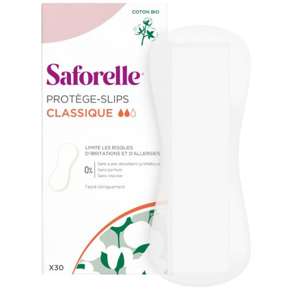 Saforelle Protège-slips Classique Coton Bio 30 unités - Protection quotidienne douce et hypoallergénique