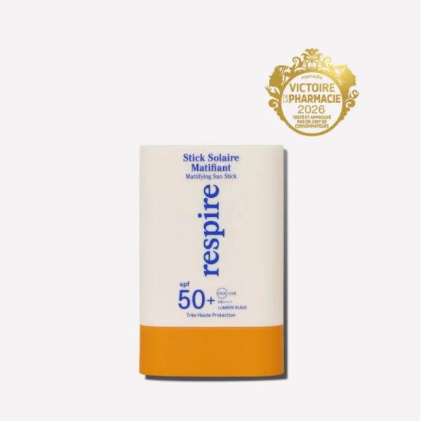 Respire Stick Solaire Matifiant SPF50+ 15g - Très haute protection anti-taches et antioxydante
