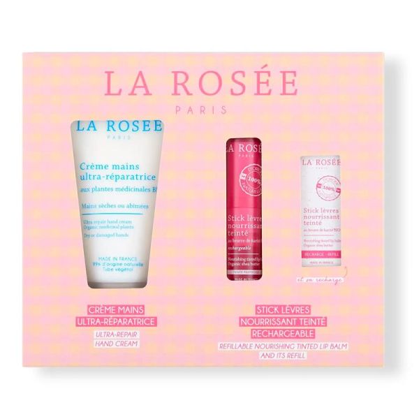 La Rosée Coffret Soins Nomades Teintée Rose - Crème mains + Stick lèvres teinté + Recharge OFFERTE