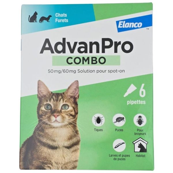Elanco AdvanPro Combo Chat & Furet 6 pipettes de 0,5 ml - Solution antiparasitaire contre puces, tiques et poux