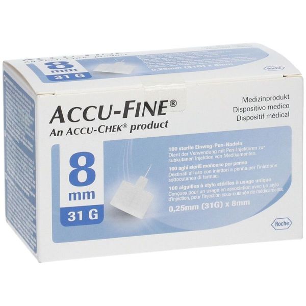 Roche Accu Fine Aiguilles 0.25 × 8 mm Pour Stylo Injecteur - Boite de 100