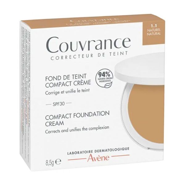 Avène Couvrance Fond de Teint Compact SPF30 - Teinte : 1.1 Naturel - Corrige et Unifie le Teint - 8,5 g