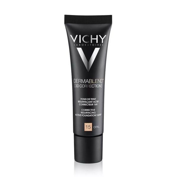 Vichy Dermablend 3D Correction Fond de Teint Resurfaçant 16H SPF25 Teinte Opal 15 - 30 ml - Peaux Grasses à Tendance Acnéique