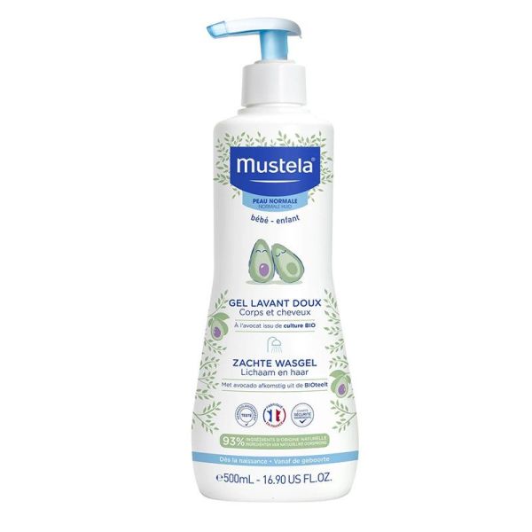 Mustela Gel Lavant Doux à l'Avocat - 500 ml - Peau et Cheveux Bébé dès la Naissance