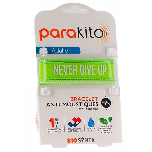 Parakito Bracelet Anti-Moustiques Adulte - Motif Never Give Up - Bracelet + 2 recharges