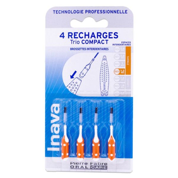 Inava Recharges Brossettes Interdentaires pour Trio Compact - 4 recharges - Taille 3 - 1,2mm