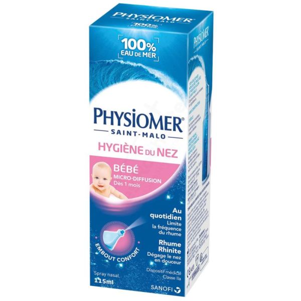 Physiomer Bébé Nez-Bouché 115 ml – Micro-diffusion - Mouchage doux et hygiène nasale quotidienne