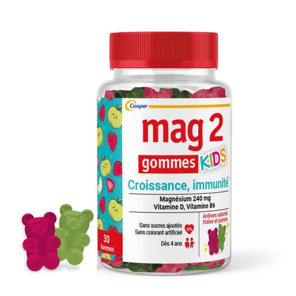 Mag 2 Croissance Immunité Kids - 30 Gommes - Sans Sucre Ajoutés -  Favorise Croissance et Immunité