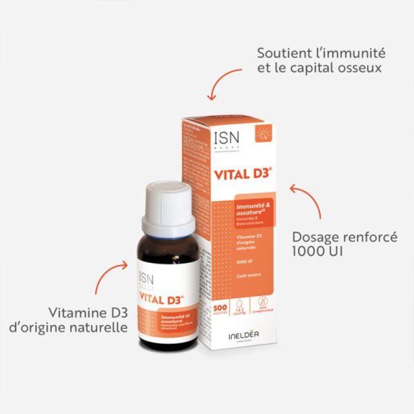 Ineldea Vital D3 - 20 ml - Soutient l’immunité et renforce le capital osseux au quotidien