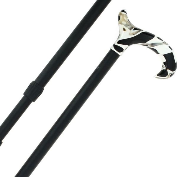Cannes Fayet Canne de Marche Télescopique Alu Noir Poignée Plexiglas Marbré Noire & Beige