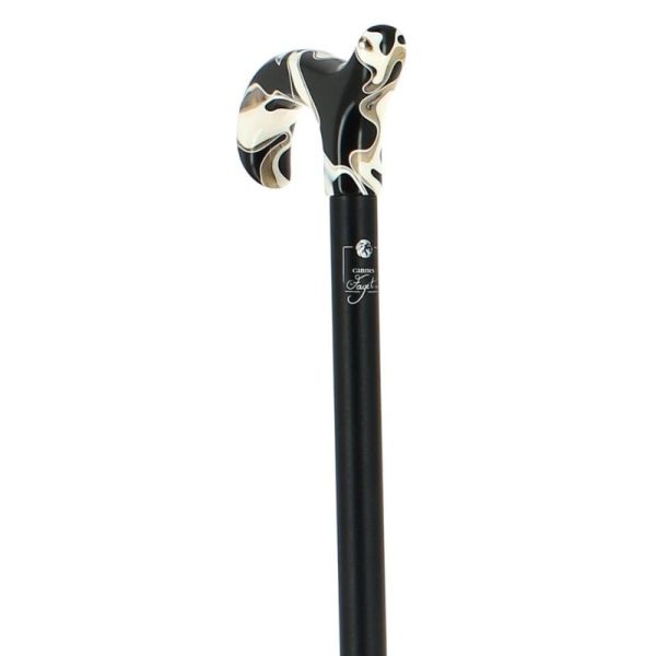 Cannes Fayet Canne de Marche Télescopique Alu Noir Poignée Plexiglas Marbré Noire & Beige