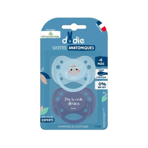 Dodie Reforest'Action Lot de 2 Sucettes Anatomiques - En Silicone - +6 Mois - Hippo