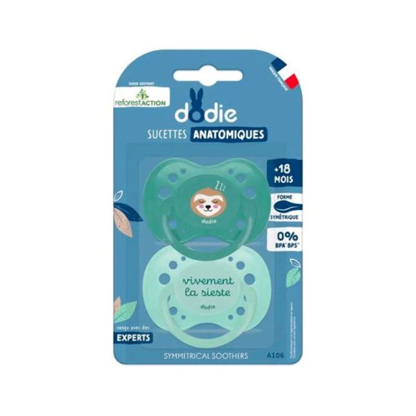 Dodie Reforest'Action Lot de 2 Sucettes Anatomiques - En Silicone - +18 Mois - Paresseux