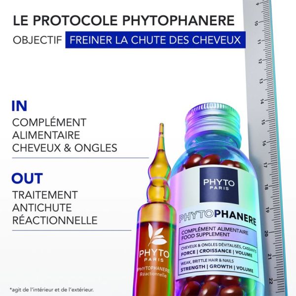 Phyto Phytophanere Traitement Antichute Réactionnelle - 12 fioles x 5ml - Action rapide, densité retrouvée et cheveux renforcés