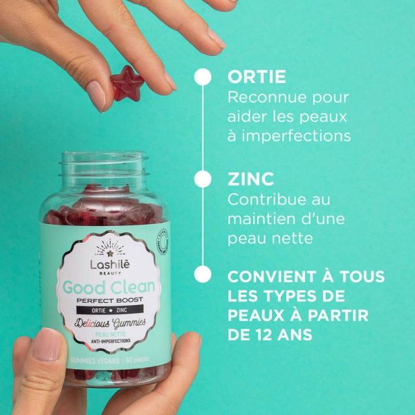 Lashilé Beauty Good Clean Perfect Boost Peau Nette - Réduit les Imperfections de la Peau -  60 Gummies