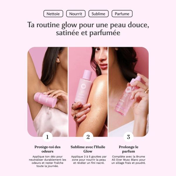 Musc Intime Huile Glow Pailletée Corps Musc Blanc 100 ml – Huile sèche nutritive sublimatrice nacrée