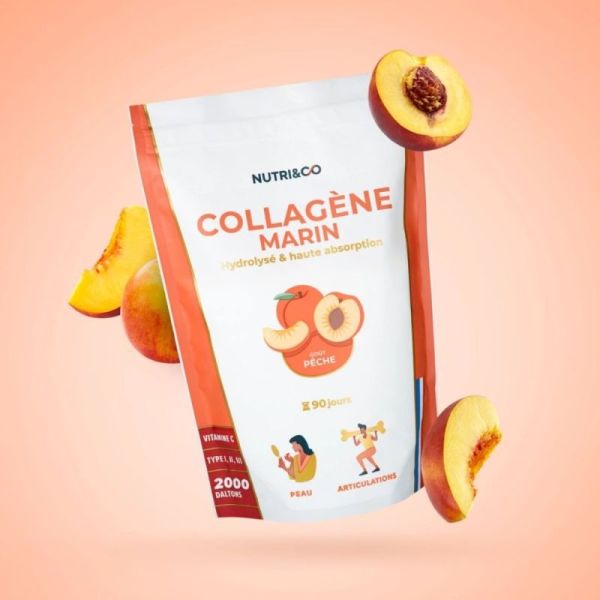 Nutri&Co Collagène Marin 540g goût pêche - Fermeté de la peau et confort articulaire