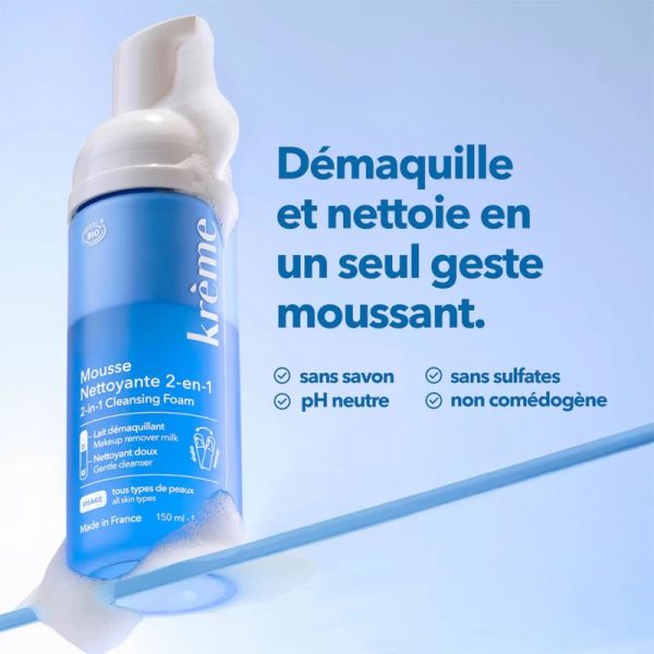 Krème Mousse Nettoyante 2-en-1 Bio 150ml – Détox et douceur