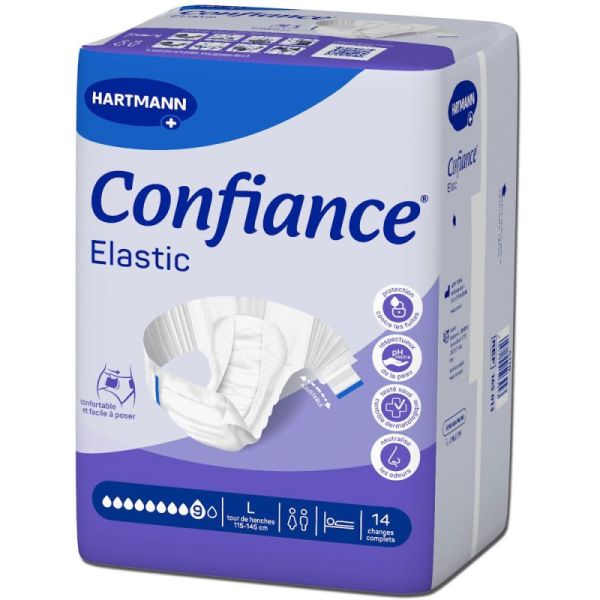Confiance Elastic Absorption 9 Gouttes Taille L - 14 protections - Change complet adulte hyper absorbant