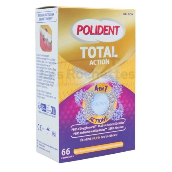 Polident Total Action Nettoyant Quotidien - 66 comprimés