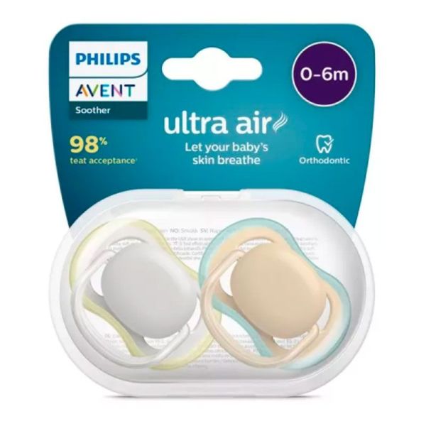 Avent Lot de 2 Sucettes Ultra Air Happy - Neutral - 0/6 mois - 2 sucettes