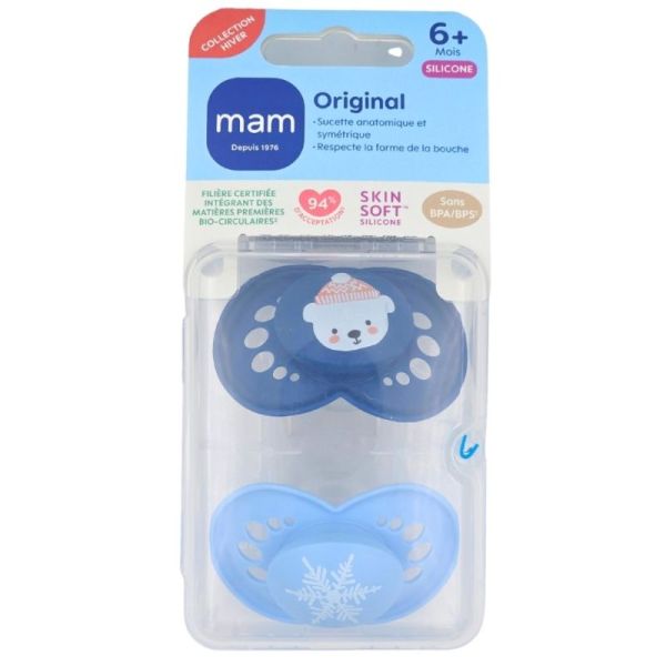 MAM Original 6 mois et +  Collection Hiver Lot de 2 coloris aléatoire - Respect de la forme de la bouche