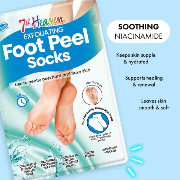 7th Heaven Chaussettes Exfoliantes pour les Pieds 1 Paire – Apaisent et lissent la peau dure
