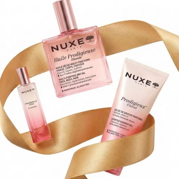 Nuxe Coffret Noël La Collection Prodigieux Floral 3 soins + pochette - Coffret cadeau floral pour sublimer le visage, le corps et les cheveux