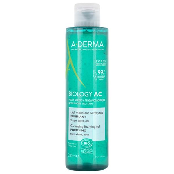 A-Derma Biology AC Gel Moussant Nettoyant Purifiant - 200ml - Pureté, douceur et équilibre
