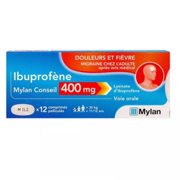 Viatris Ibuprofène Conseil 400 mg – Boîte de 12 Comprimés pelliculés