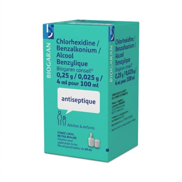 Biogaran Conseil Chlorhexidine / Benzalkonium / Alcool Benzylique Solution 50 ml