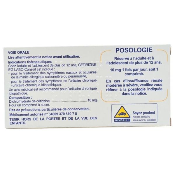 EG LABO Cétirizine 10 mg 7 comprimés à sucer