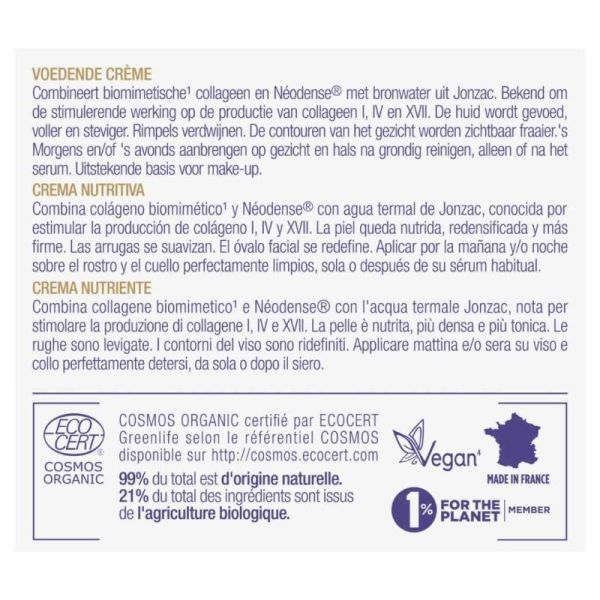 Jonzac Crème Riche Anti-Âge Densité Nutrition Bio 50 ml - Densité, nutrition et fermeté