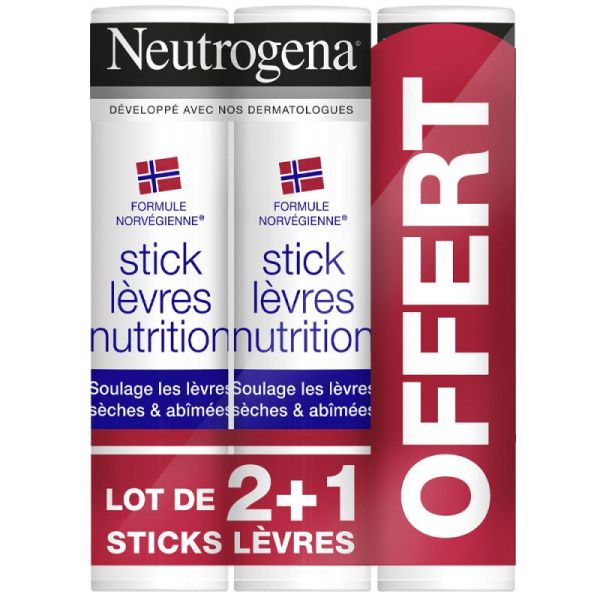 Neutrogena Formule Norvégienne Stick Lèvres Nutrition Lot de 3 x 4,8g (1 offert)