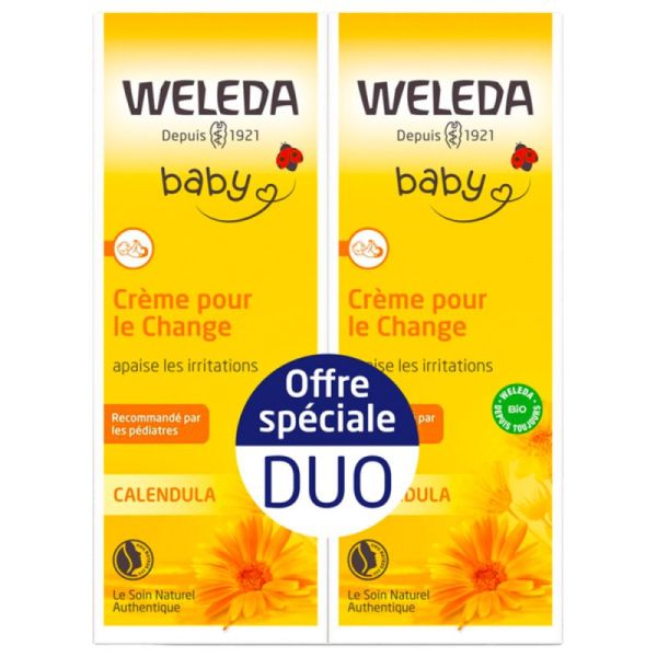 Weleda Baby Crème pour le Change Calendula - Lot de 2 x 75 ml - Protège, apaise et répare la peau sensible de bébé