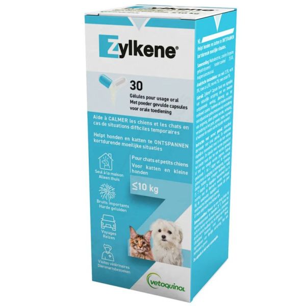 Vetoquinol Zylkene 75 mg Complément relaxant Chiens et Chats jusqu'à 10 kg - 30 gélules