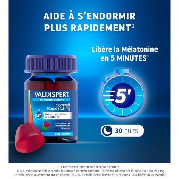 Valdispert Sommeil Rapide 1,9mg - 30 Gummies - Endormissement accéléré en 5 minutes