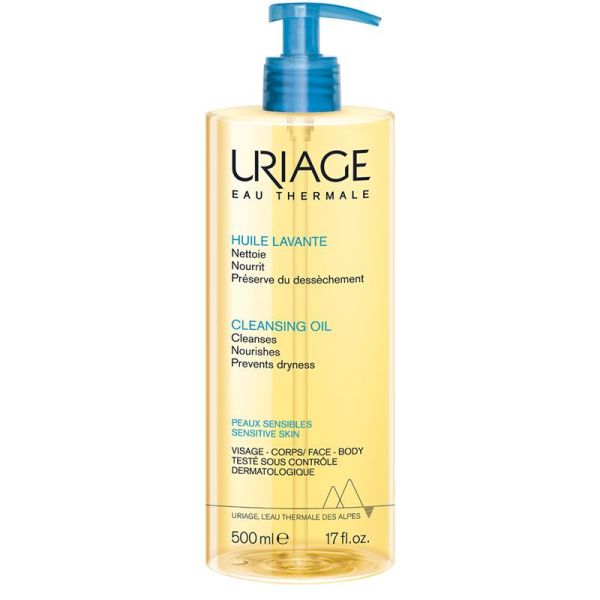 Uriage Huile Lavante - 500 ml - Nettoyant Doux Visage & Corps Peaux Sensibles