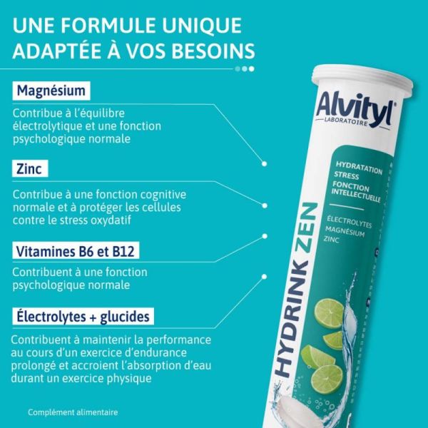 Alvityl Hydrink Zen - 20 Comprimés Effervescents - Hydratation et bien-être mental en période de stress