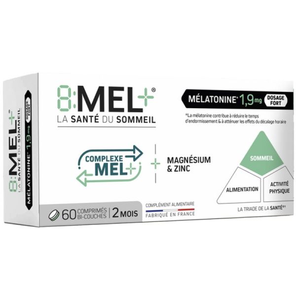 8MEL+ Mélatonine 1,9mg - 60 comprimés - Mélatonine dosage renforcé pour un sommeil paisible
