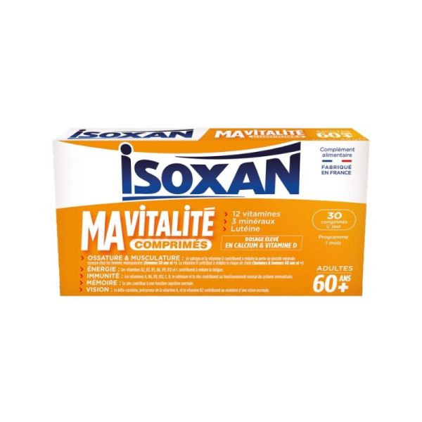 Isoxan Ma Vitalité Adultes 60+ - Ossature, Énergie, Immunité, Mémoire, Vision - 30 comprimés