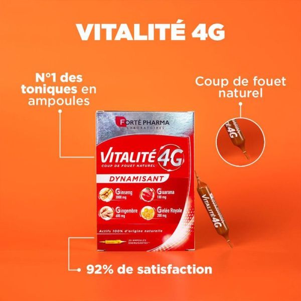 Forté Pharma Vitalité 4G - 20 Ampoules + 10 GRATUITES - Coup de boost immédiat et vitalité durable