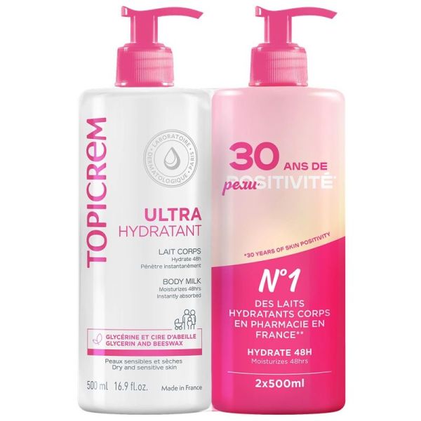 Topicrem Ultra-Hydratant Lait Corps Peaux Sèches - 2 x 500ml