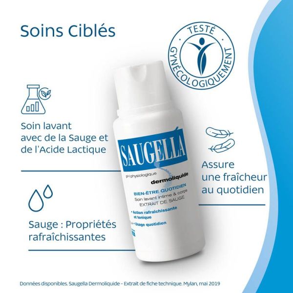 Saugella Dermoliquide Gel Lavant Intime 2 x 250 ml - Confort et Équilibre Intime, Anti-Odeurs