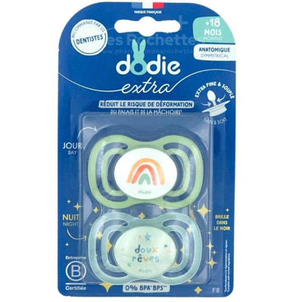 Dodie Sucette Anatomique Silicone Jour Nuit +18 mois Lot de 2 – Développement bucco-dentaire