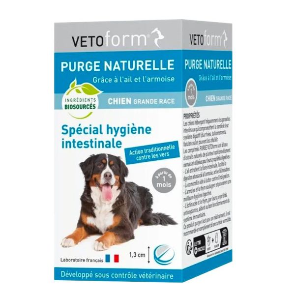 Vetoform Purge Naturelle Pour - Chien Grande Race - Hygiène Intestinale - 50 Comprimés