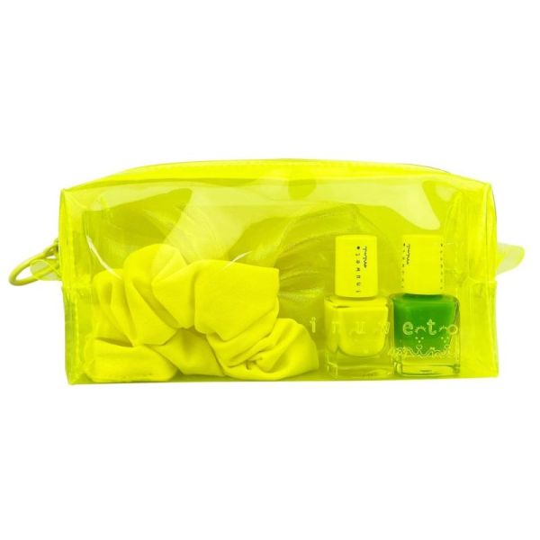 Inuwet Trousse Néon Jaune Vernis à Ongles Ananas & Pastèque + Un Chouchou pour Cheveux